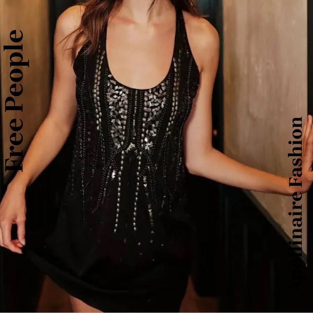 FREE PEOPLE ELA EMBELLISHED MINI DRESS TOP IN BLACK SMALL NWT - Picture 3 of 8
